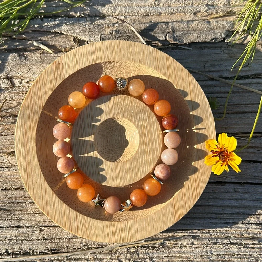 🧡 Handmade Orange Agate + Peach Moonstone + Hematite Bracelet ✨